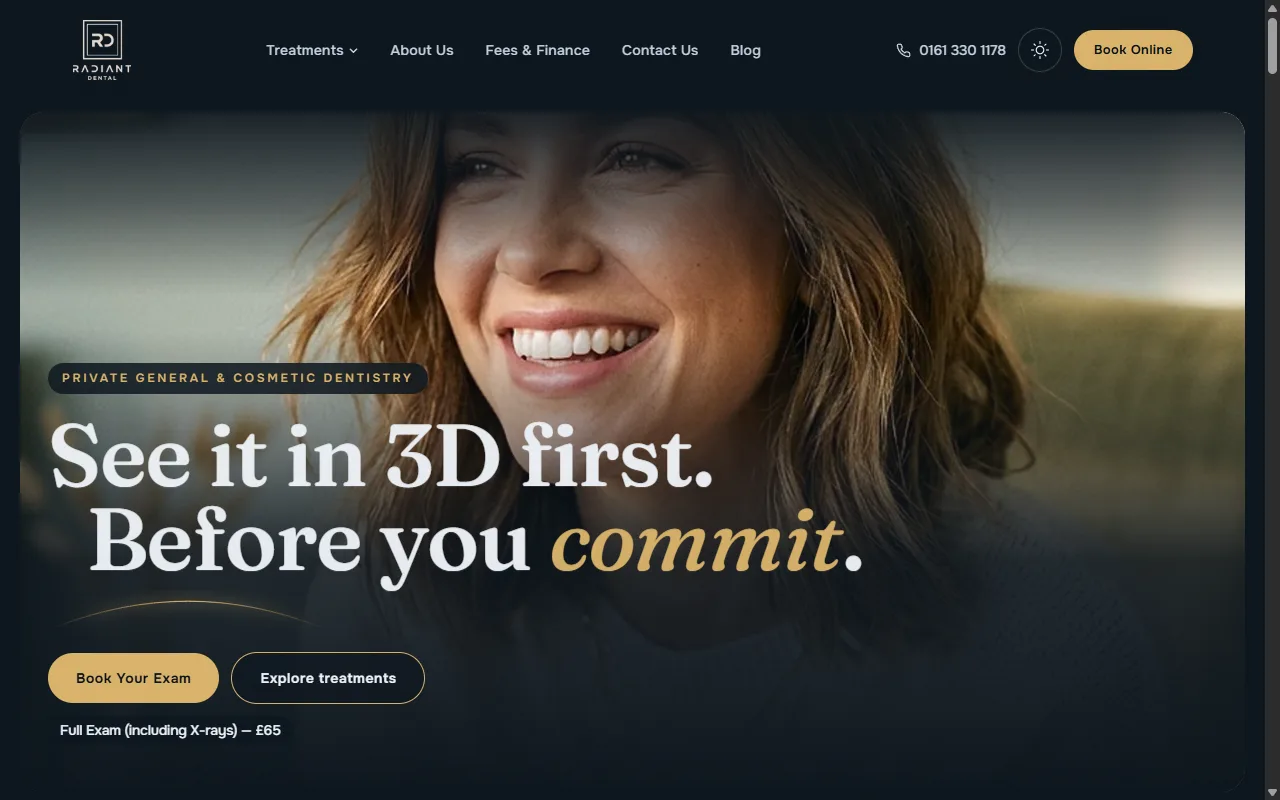 Radiant Dental — finished website homepage