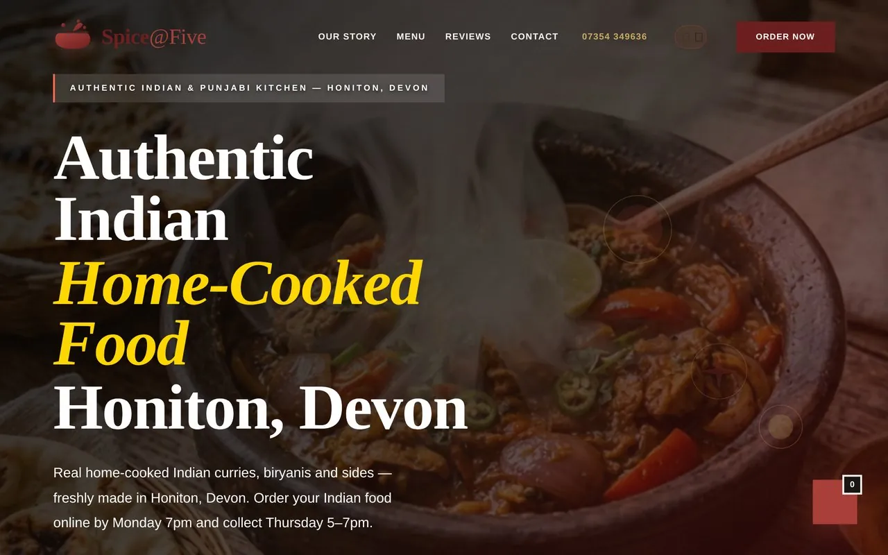 Spice@Five — finished website homepage